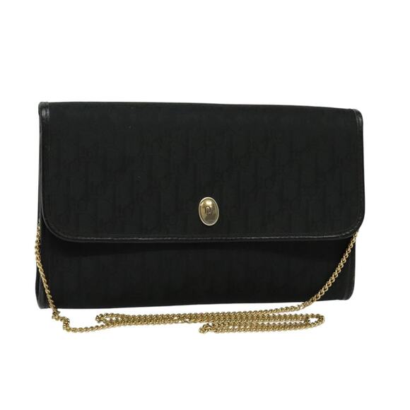DIOR Trotter Canvas Chain Shoulder Bag Black Gold - Picture 1 of 12